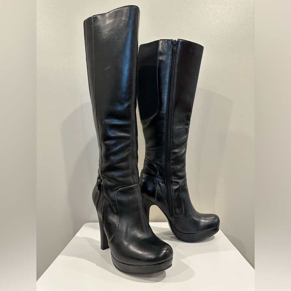 Black High Heel Andrea Leather Boots